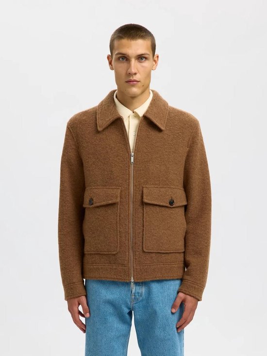 Selected Homme Boiled Wool Overshirt In Khaki-Green Selected Homme Shacket Black