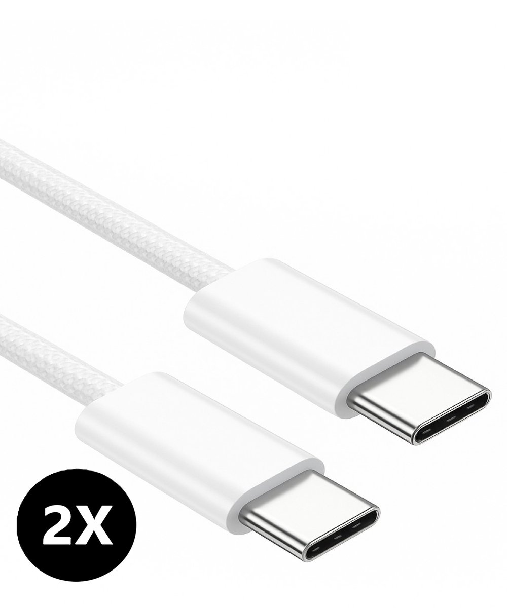 DISEV® - USB C Kabel - USB C Oplader - USB C kabel naar USB C - USB-C Oplader Kabel 60W - USB C Naar USB C Kabel - Lader - Oplaadkabel - Laadkabel - Universeel - Snellader - Wit - Gevlochten kabel - 2 Meter