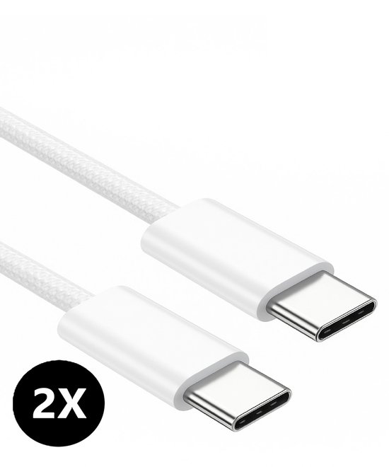 DISEV® - Câble USB C - Chargeur USB C - Câble USB C vers USB C - Câble de chargeur USB-C 60 W - Câble USB C vers USB C - Chargeur - Câble de charge - Câble de charge - Universel - Chargeur rapide - Wit - Câble tressé - 2 mètres