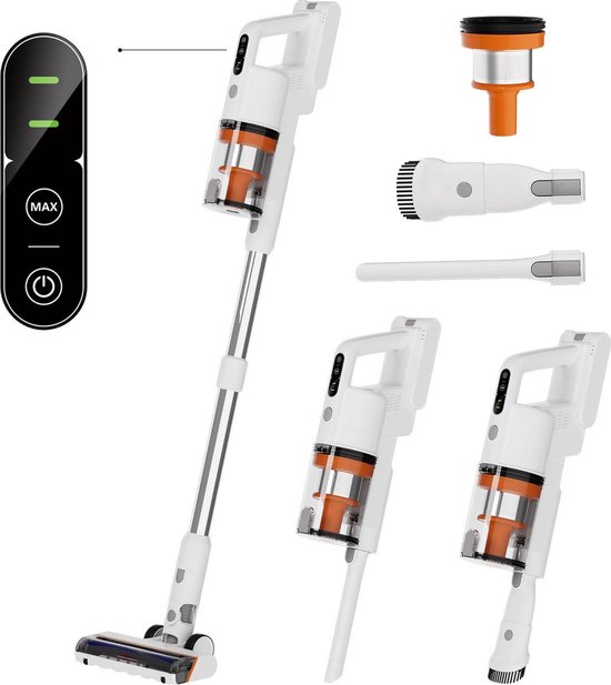 Clean Golden® Draadloze steelstofzuiger 200W met 4 opzetstukken – Lichtgewicht en krachtig model voor vloer, auto en dierenharen – Inclusief gratis e-book met schoonmaaktips