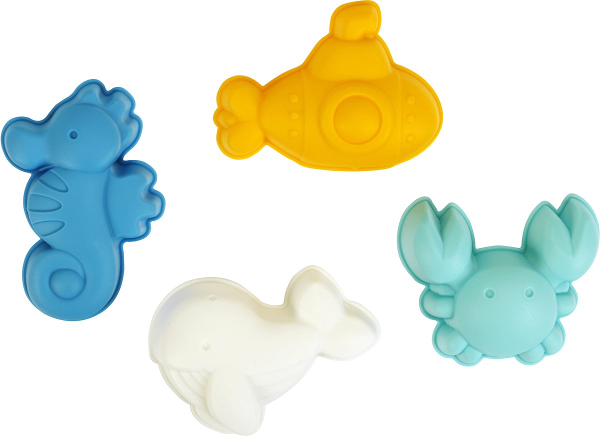 Klein Toys - zandbak vormpjes walvis, zeepaard, krab en onderzeers. gemaakt van gerecycled materiaal