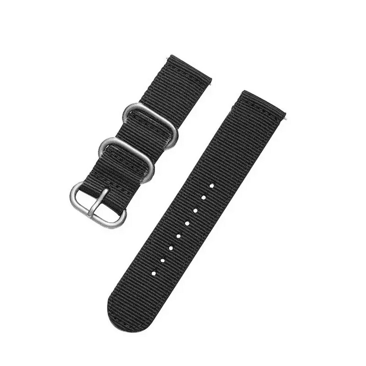 DrPhone SWB1 - Smart Watch Bandje - Roestvrij Staal Zilveren Gesp - Nylon - 20mm - Zwart
