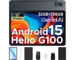 Tablet met Doogee Tab E3 Toetsenbord+ Android 15 Batterij 8800 mAh 12 "FHD+ 90Hz 32 GB+ 256 GB, Helio G100 Octa-Core Sim Face ID,Grijs