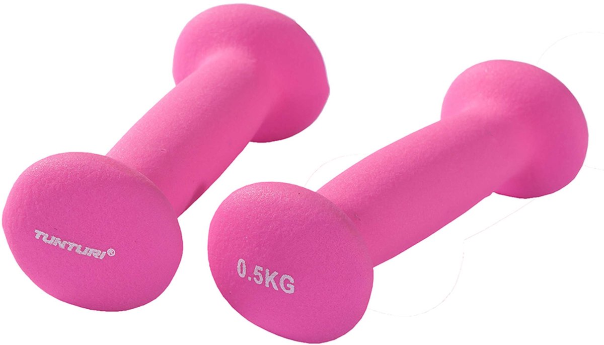 Tunturi Dumbbell set - 2 x 05 kg - Neopreen - Fluor Roze - incl. gratis fitness app