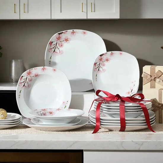 18-delig porseleinen tafelservies voor 6 personen, Set borden met 18-delig porseleinen tafelservies voor 6 personen, Set borden met