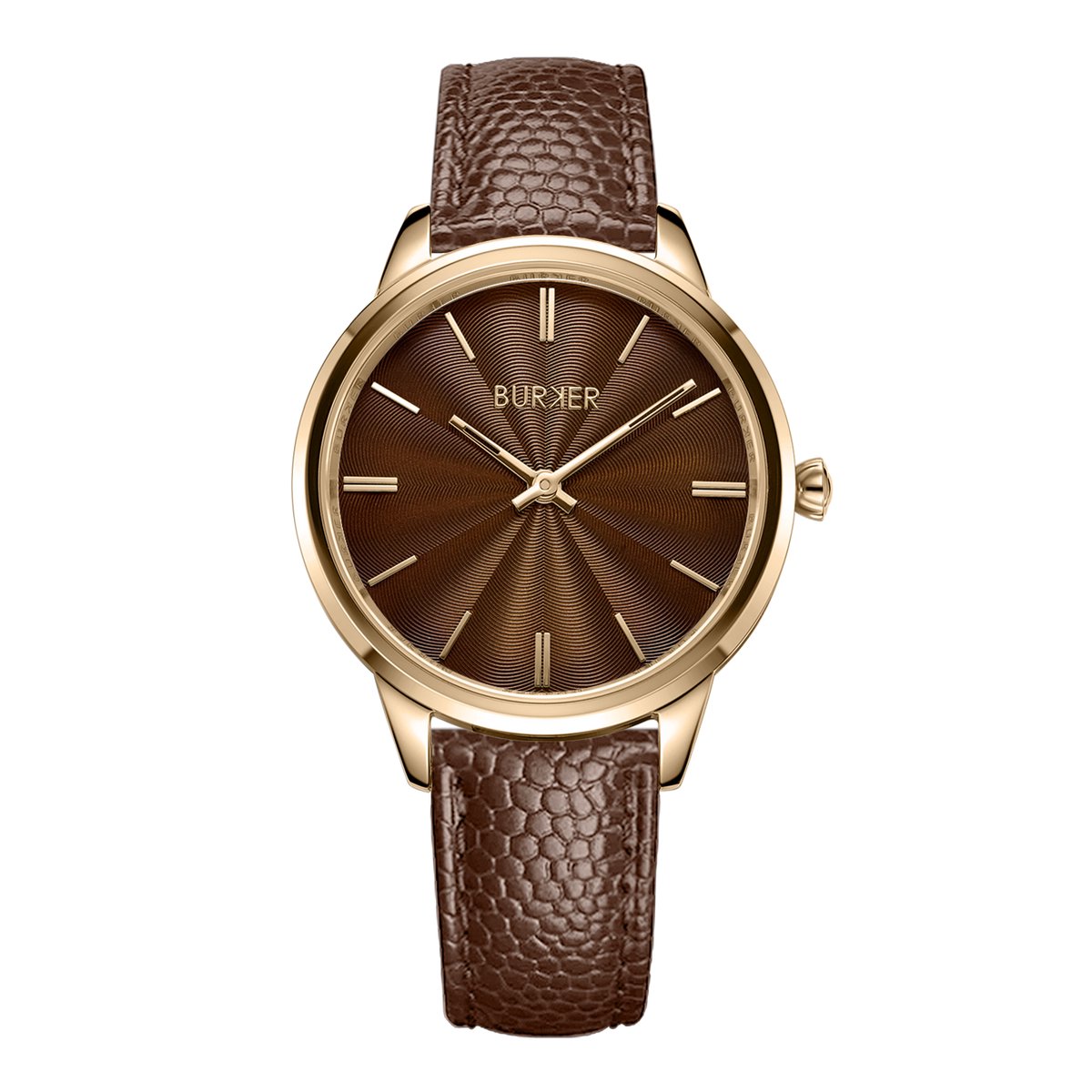 BURKER Emily Horloge Dames - Rond - Goud Bruin - Bruin - Leren Band - 36 mm