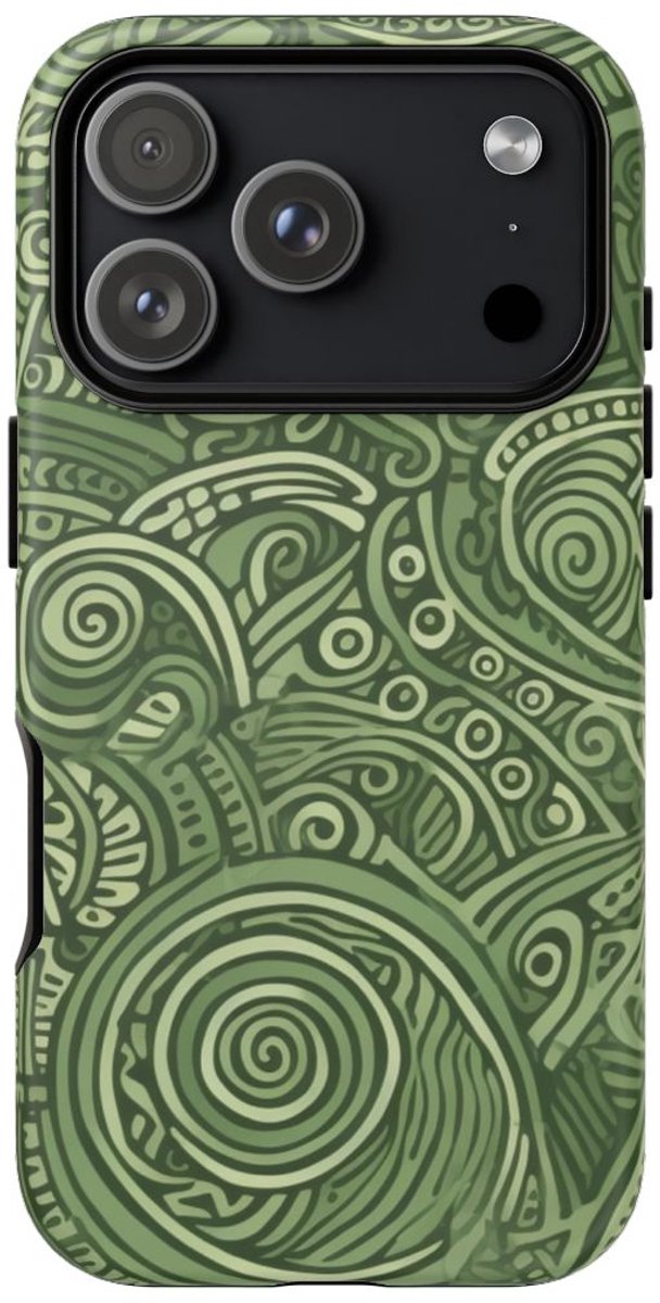 Abstract Groen Tribal Doodle Patroon – Telefoonhoesje Geschikt voor iPhone 17 Pro