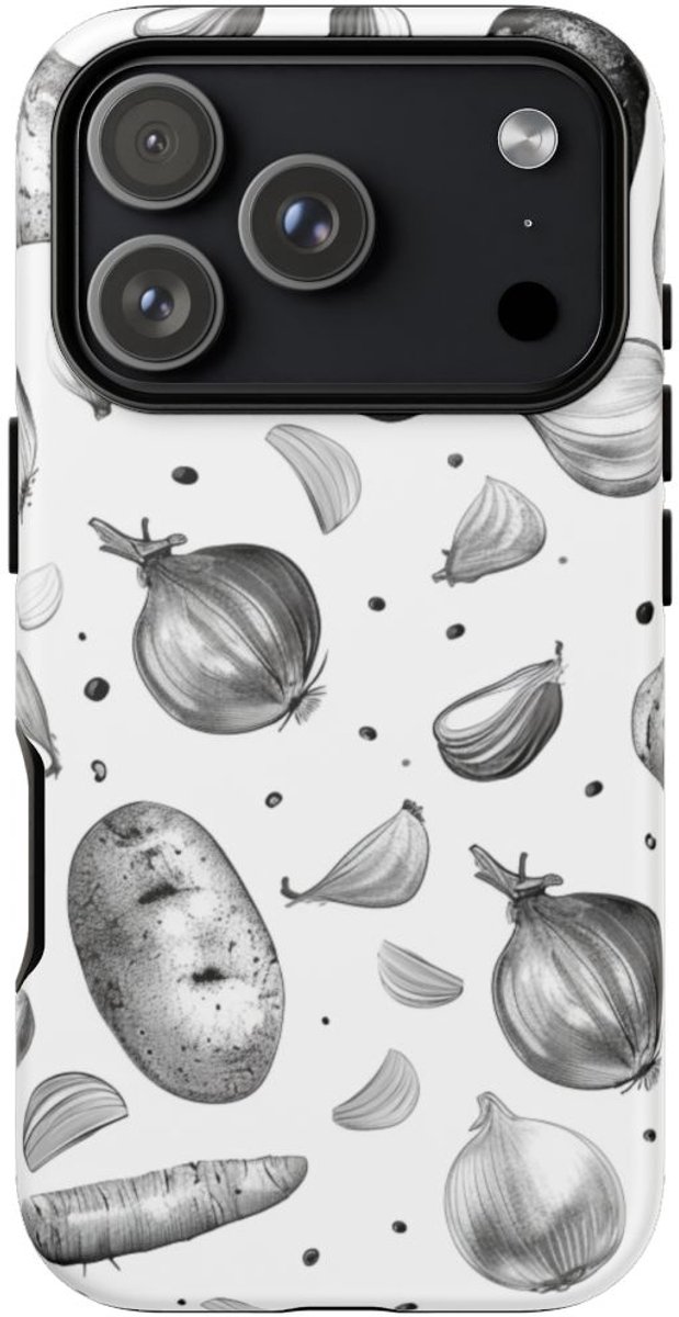 Zwart-Wit Groentenpatroon – Telefoonhoesje Geschikt voor iPhone 17 Pro