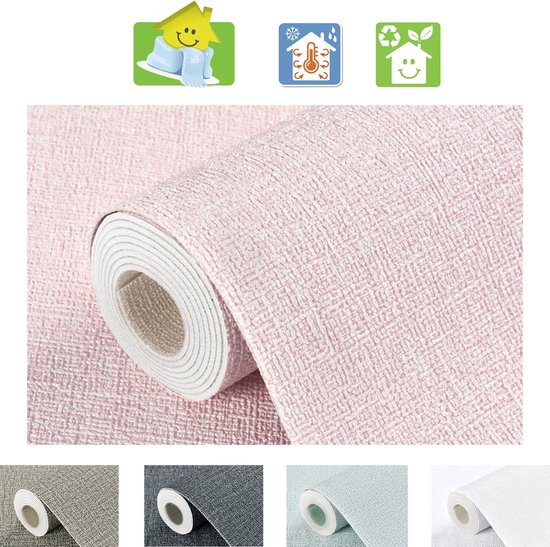 Produits Mogi - Papier peint isolant - Papier peint autocollant pour salon et chambre - Épaisseur ± 2 mm et résistant à l'eau - Structure lin rose - Papier peint isolant