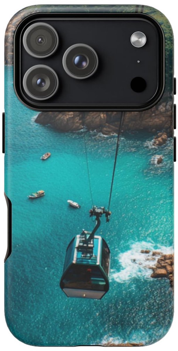 Kabelbaan Boven Turquoise Zee met Kustlijn – Telefoonhoesje Geschikt voor iPhone 17 Pro