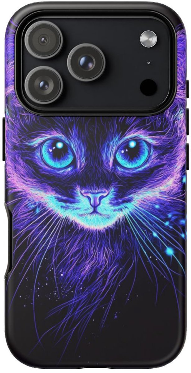 Oplichtend Neon Kattengezicht – Telefoonhoesje Geschikt voor iPhone 17 Pro