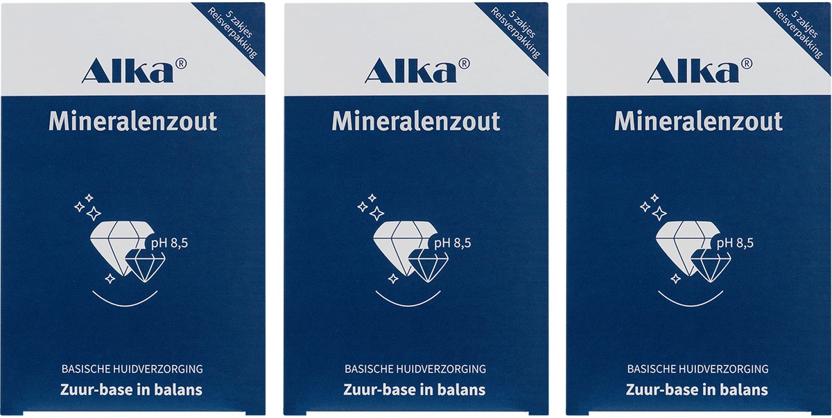Alka Mineralenzout - basisch badzout met pH 8,5 - 3 x Reisverpakking 5*50g - met 84 mineralen en edelstenen - voor ligbaden, voet- & handbaden en spoelingen