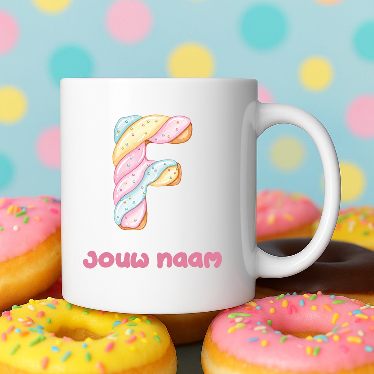 Mok - Donut letter F – Gepersonaliseerd met naam – Grappige Mokken