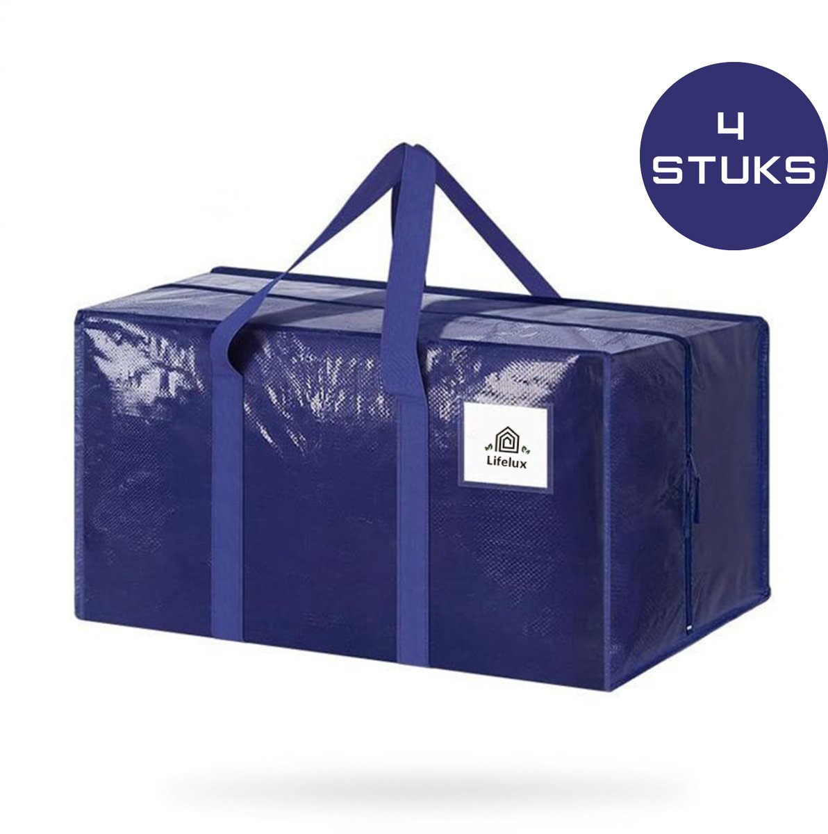 LifeLux Verhuiszakken & opbergzakken verhuisdozen – Set van 4 – 87L per zak (74×36×33 cm) – Extra Stevig tot 30 kg – Waterafstotend, Dubbelgestikt, Met Labelvak – Opvouwbaar
