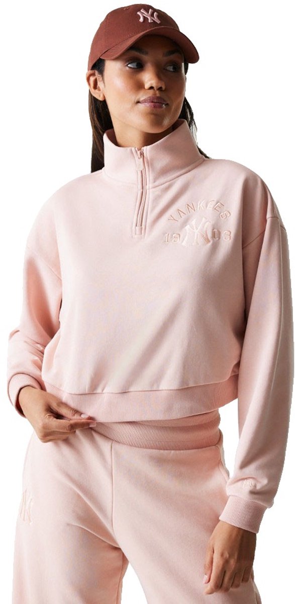 New Era Mlb Tonal Crop New York Yankees Sweatshirt Met Halve Rits Vrouw Roze