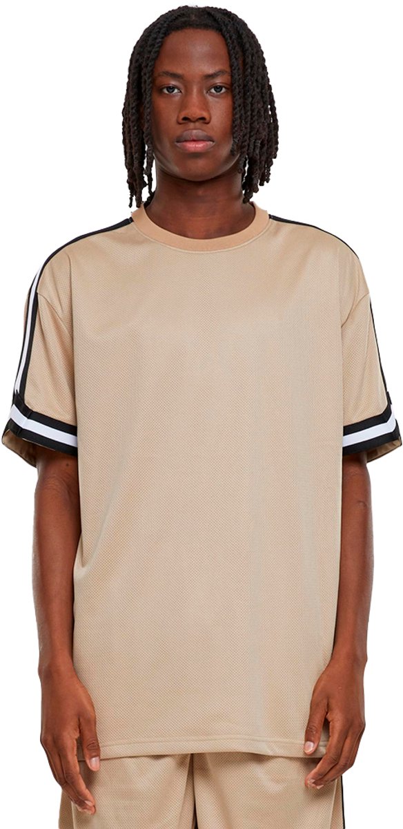 Urban Classics Oversized Stripes Mesh Sport T-shirt S Beige