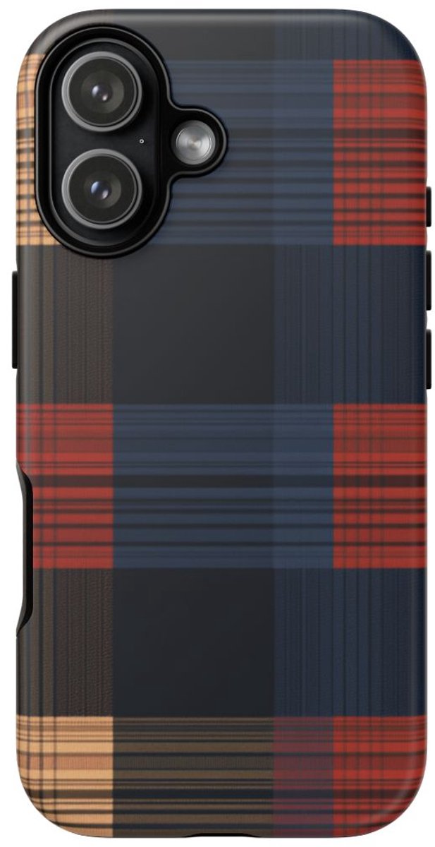 Caramel en Donkerblauw Geruit Patroon – Telefoonhoesje Geschikt voor iPhone 17