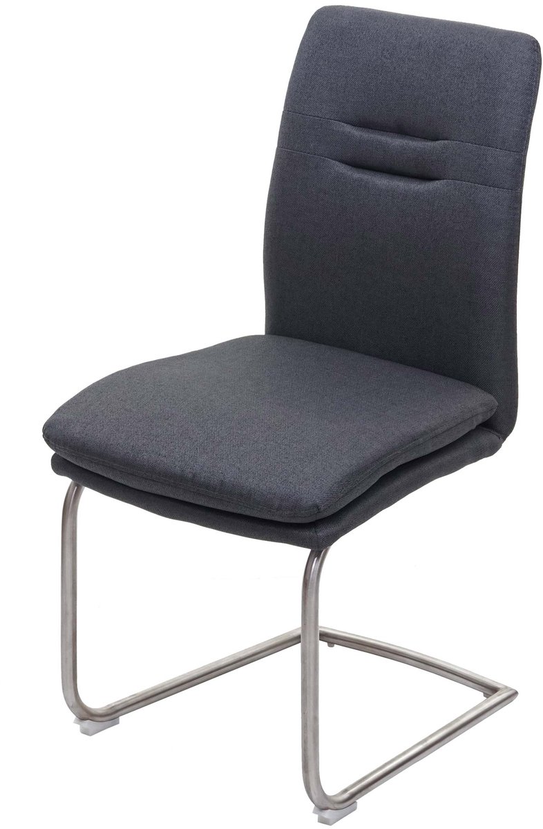 MCW Eetkamerstoel MCW-H70, keukenstoel, sledestoel, stoel met rugleuning, stof/textiel, geborsteld roestvrij staal ~ donkergrijs