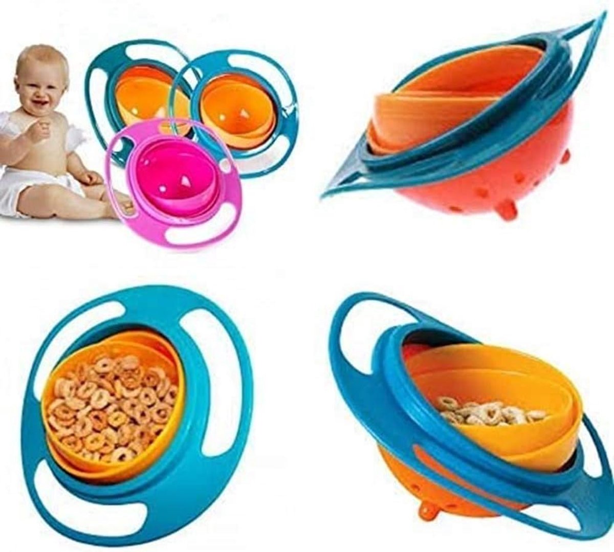 Cuhostki 3PC Rotating Baby Bowl 360-Degree Balanced Spill-Proof Plastic
