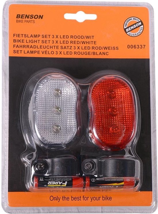 Benson Fietslampen - 3x complete set - LED - wit/rood - incl. batterijen — afbeelding 3