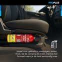 Rode brandblusser spray, vastgeklikt aan de zijkant van een autostoel.