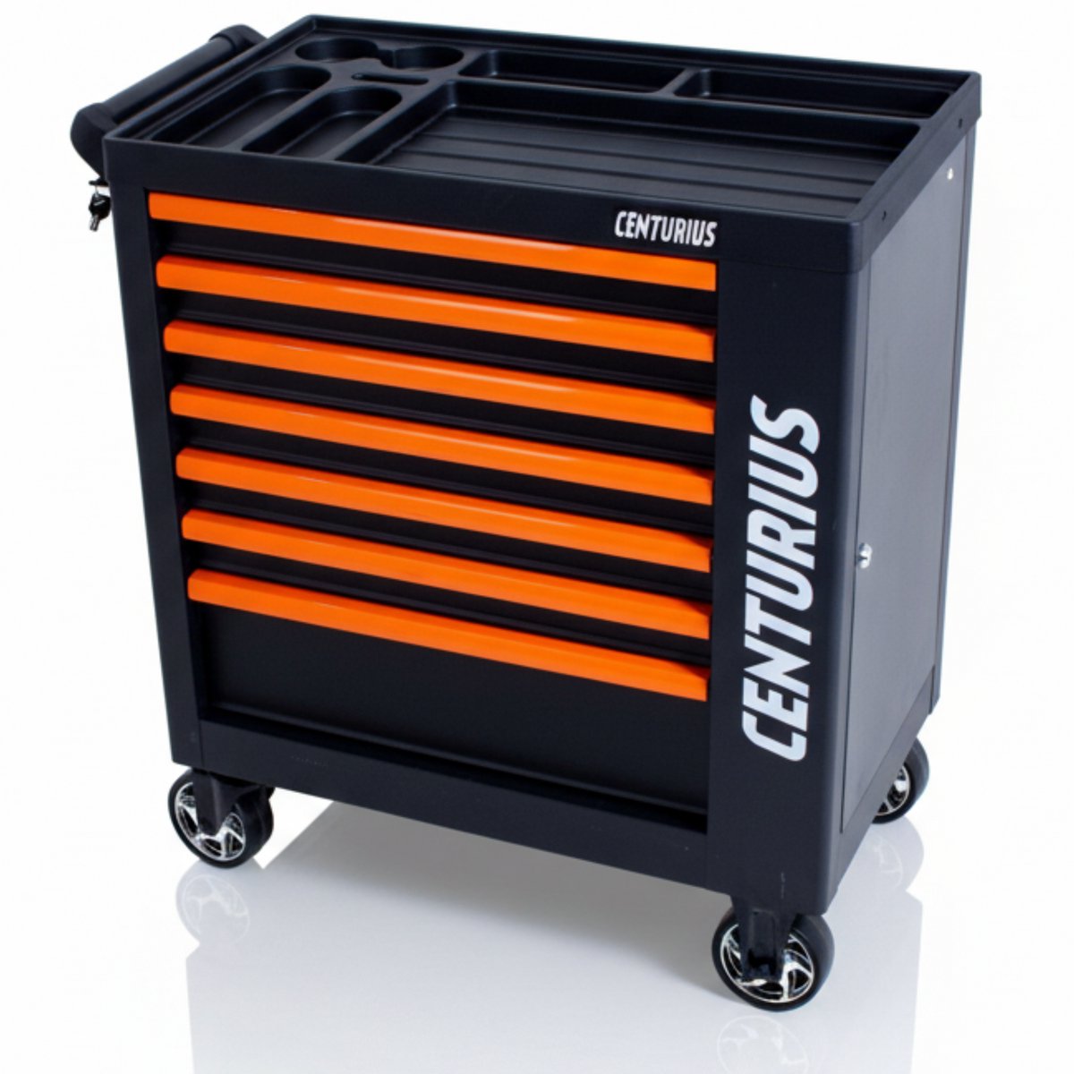 Centurius Gereedschapswagen Carnage – 7 Lades & Opbergkast Leeg – Anti-Omval Systeem – Cilinderslot – Rubberwielen Met Rem – Compact, Veilig & Verrijdbaar – Zwart/Oranje