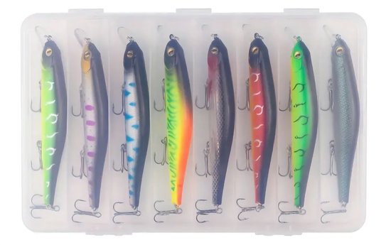 Kunstaas set - 8 Pluggen - 17 gram - 13 cm - Roofvissen - Snoek - Snoekbaars - in handige afsluitbare opbergbox (CADEAUTIP!) — afbeelding 3
