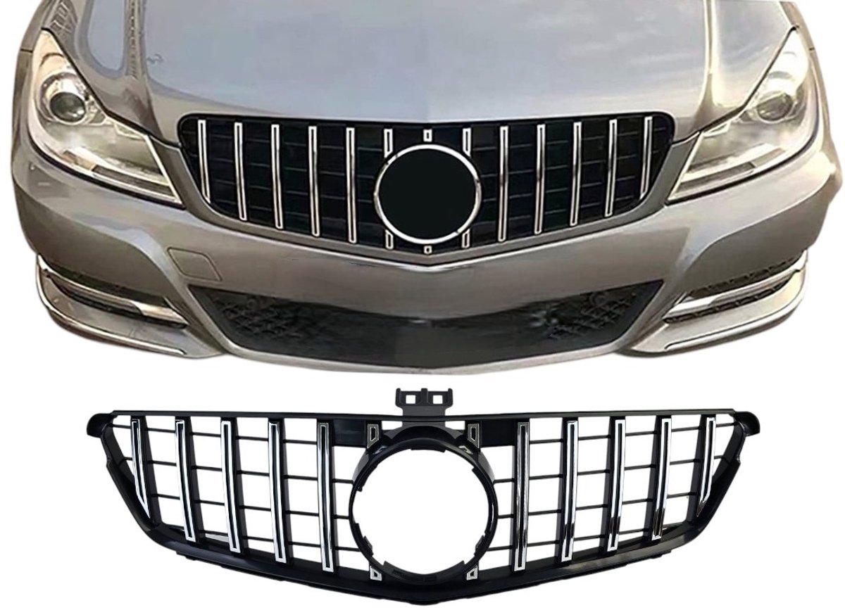 Grill geschikt met Mercedes c klasse W204 Glans zwart met Chrome Panamericana grille