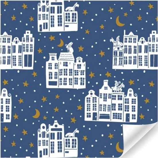 Papierrol – Sinterklaas (Blue Village) – 50cm x 100 meter - Cadeaupapier - Inpakpapier