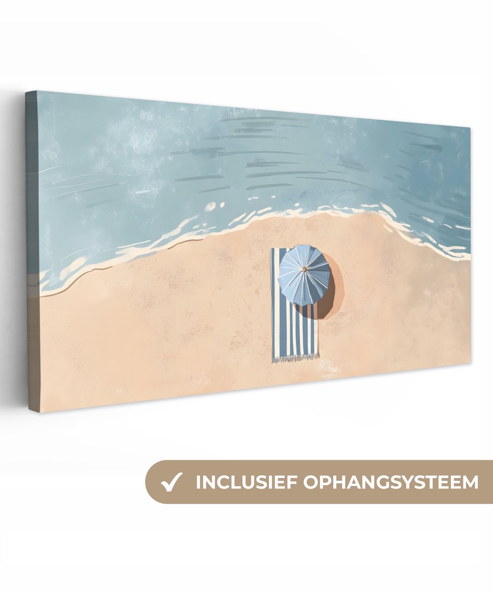 Canvas schilderij 300x140 cm - Exclusieve wanddecoratie Strandlaken - Strepen - Parasol -