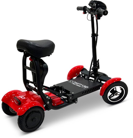 COMFYGO MS3000 Elektrische scootmobiel, 4 wielen, maximale snelheid 18 km/u, 10,4 Ah Lithium-ion accu, Actieradius tot 25 km, Rood, Standaard stoel + Kinderzitje