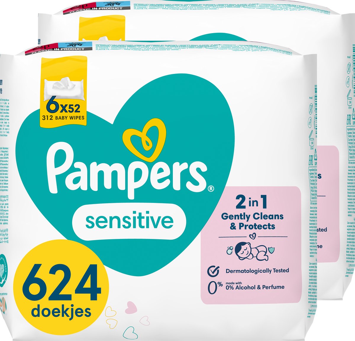 Pampers Sensitive Babydoekjes - Parfumvrij - 12 x 52 babydoekjes