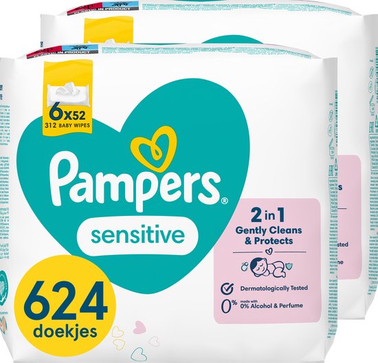 Pampers Sensitive Babydoekjes - Parfumvrij - 12 x 52 babydoekjes