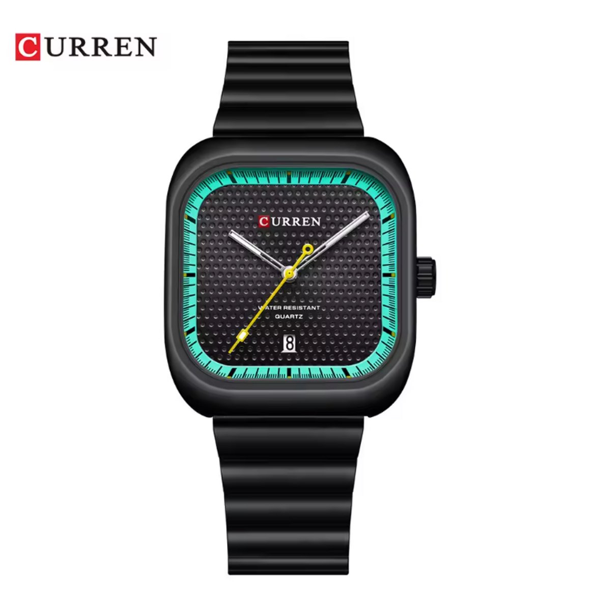 CURREN Horloge 8460 - Full Black - Heren - Quartz - Vierkante Kast - Kalender - Stalen Band - Stoer en Minimalistisch