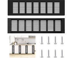 Ventilatierooster - 2 stuks - 80 x 300 mm - zwart aluminium afvoerluchtrooster - rechthoekig ventilatierooster - deurventilatierooster voor ventilatie van kasten en slaapkamers - binnen en buiten - luchtcirculatie - ventilatiesysteem