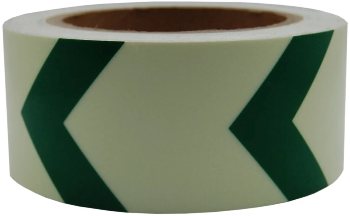 Nalichtende tape met pijl (glow in the dark) 50 mm (5 cm) x 10 meter rol (200 mcd)