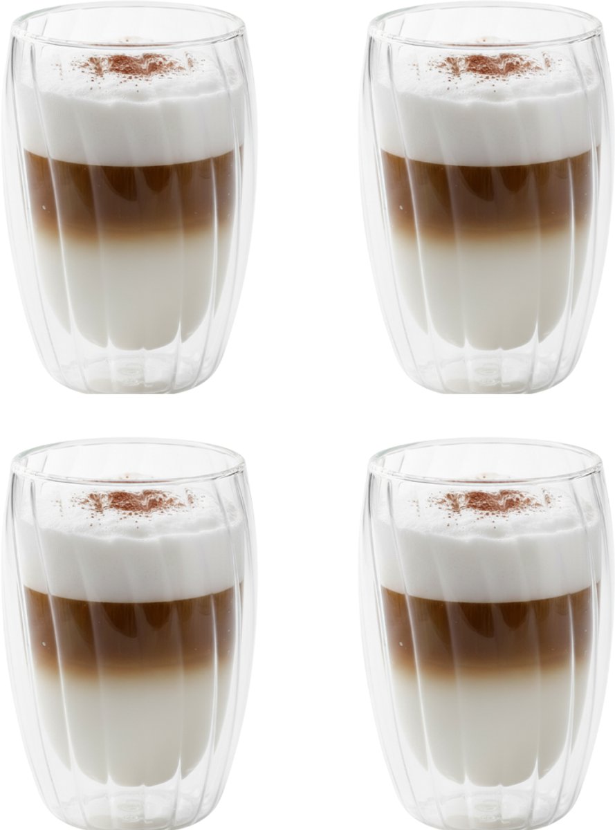 Betrahan Handgeblazen Dubbelwandige Glazen - 450ML Set van 4 - Theeglazen - Koffieglazen - Latte Machiatto Glazen