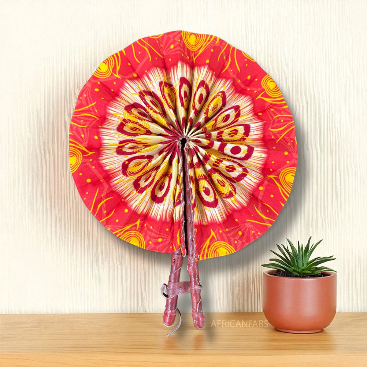 Afrikaanse handwaaier - Ankara print waaier - Tuesday - Oranje