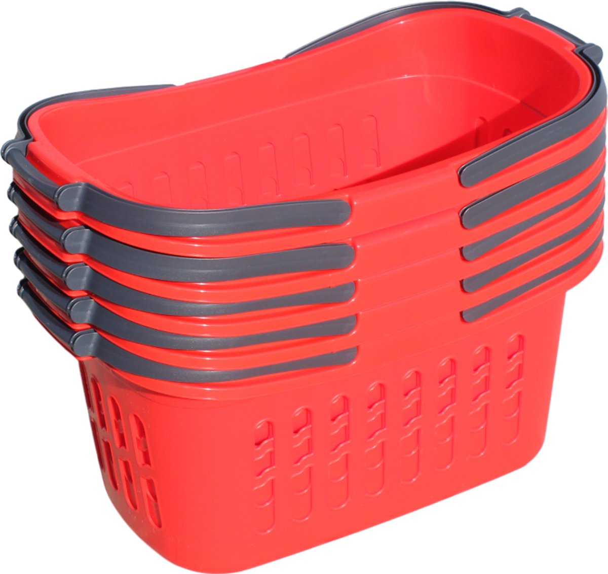 Alpfa - Winkelmand - Winkelmandje - Boodschappenmand - Boodschappenmandje - Set van 5 Stuks - Rood - 32 Liter - met Handvaten - Handgrepen - 48x28x24 cm