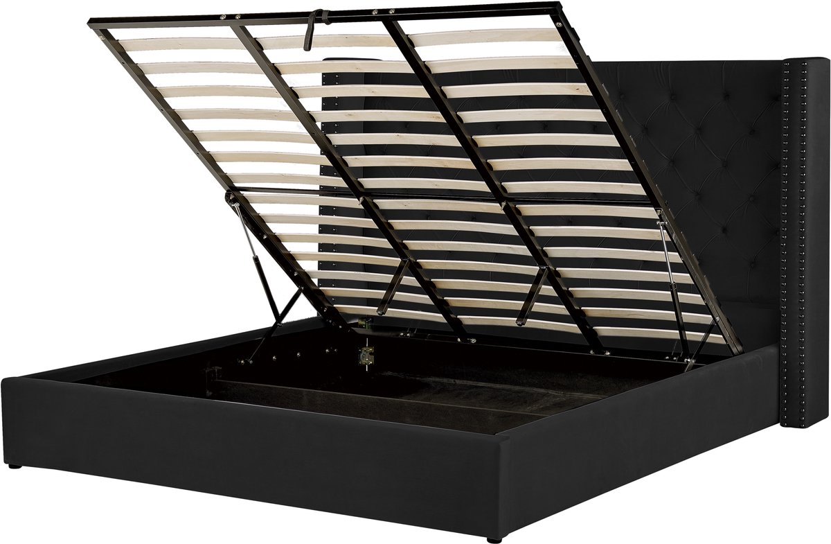 BELIANI LUBBON - Bed met opbergruimte - Zwart - 180 x 200 cm - Fluweel