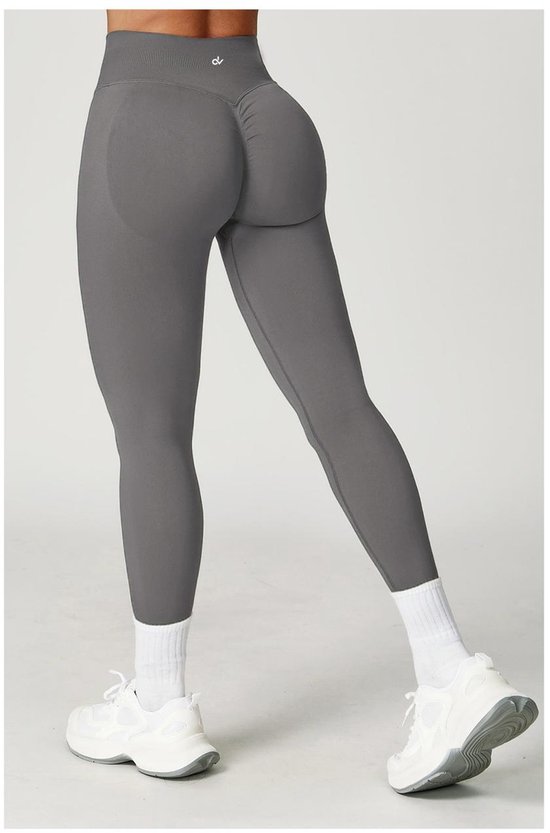 DV Sportlegging met Scrunch - Maat: M - Kleur: Grijs / Donkergrijs - Hoge Taille - Butt Lift Effect - Seamless / Naadloos - Lange Legging / Sportkleding - Gym / Fitness / Yoga / Pilates / Krachttraining Outfit - Hoge Kwaliteit - Zachte Rekbare Stof — afbeelding 5