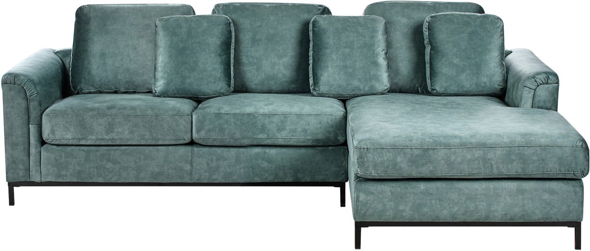 Beliani OSLO - Hoekbank - Blauwgroen - Linkerzijde - Fluweel
