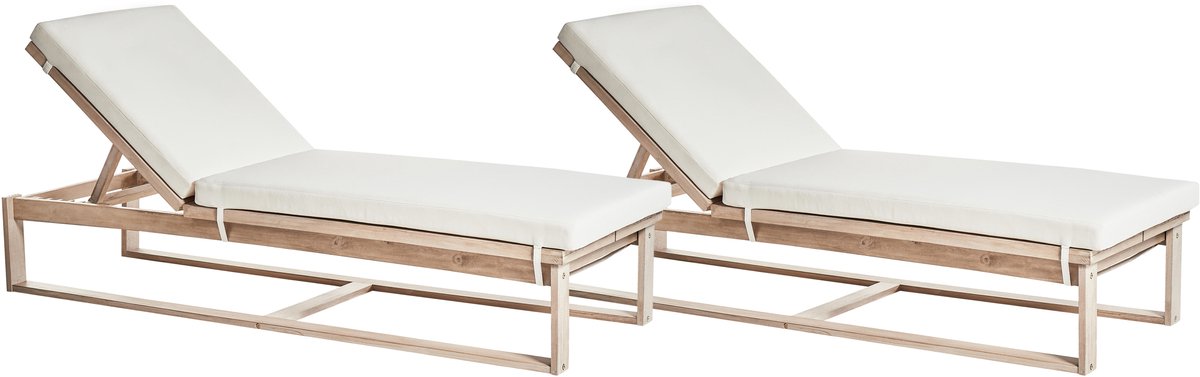 AZZANELLO - Ligstoel set van 2 - Gebroken wit - Acaciahout