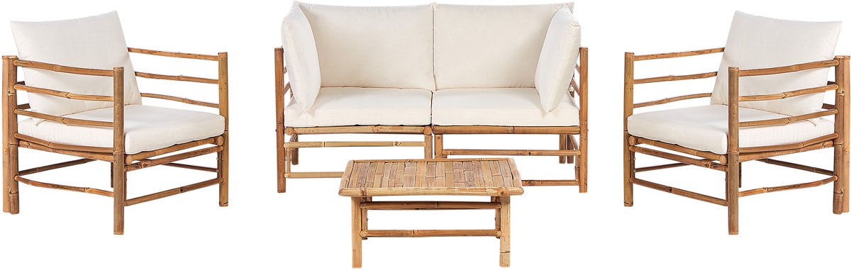 Beliani CERRETO - Loungeset 4-zits - Gebroken wit - Bamboehout Bruin