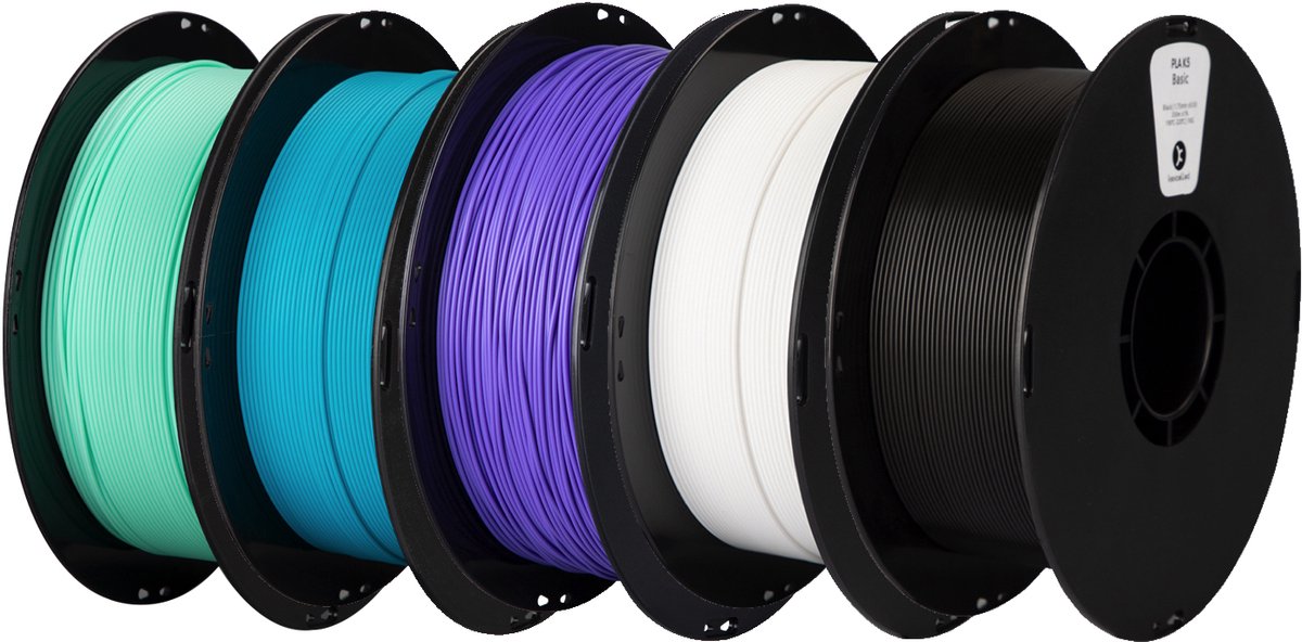 Kexcelled PLA Combideal 5 x 1kg = 5kg Cyaan, Meer blauw, Licht paars, Wit + Zwart 3D Printer filament