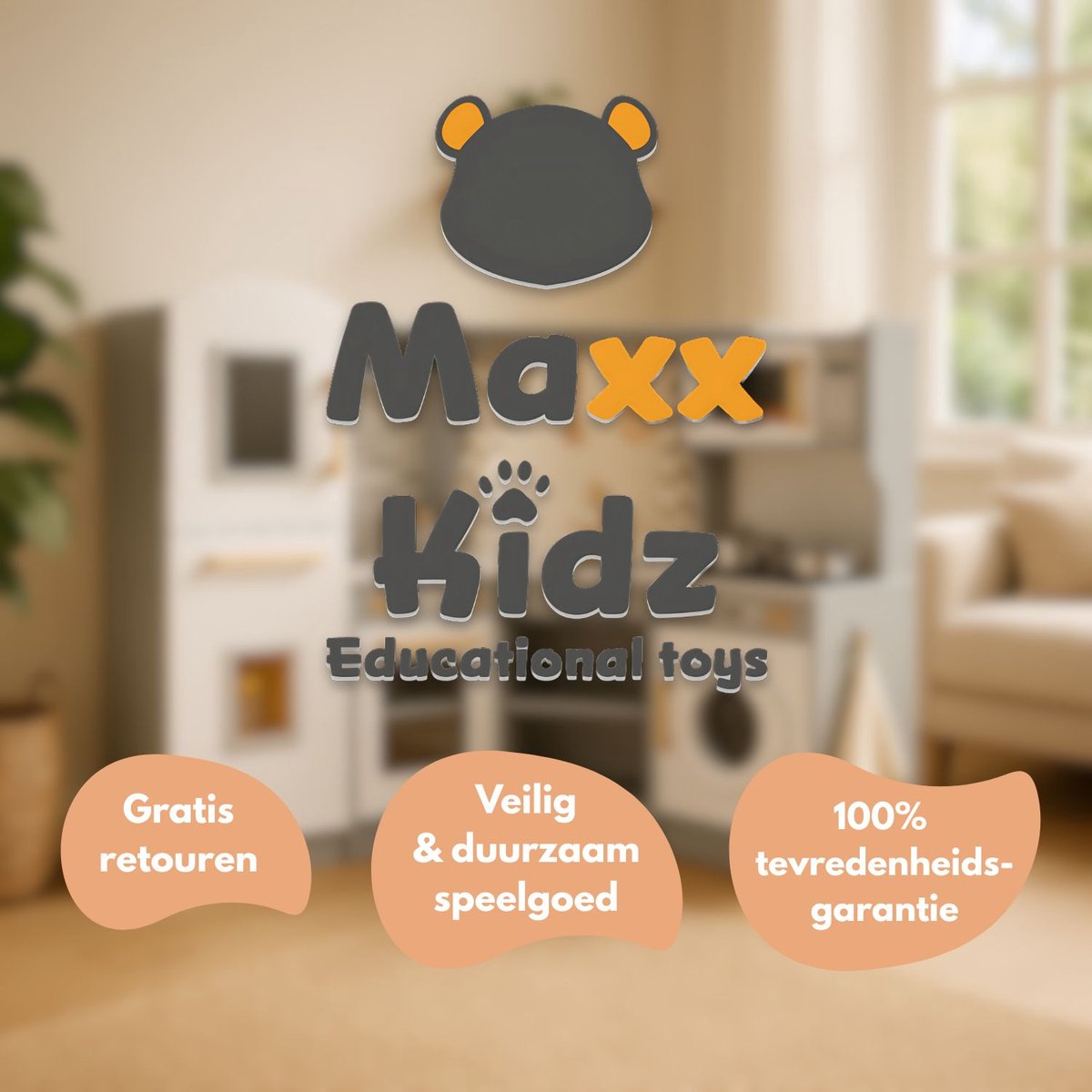 Maxx kidz - Houten Speelgoed Keuken Met Hoek - Complete Speelkeuken - Grijs Keukentje - Stevige Kinderkeuken met Accessoires - Speelgoedkeuken met Licht, Geluid en Pannetjes — afbeelding 5
