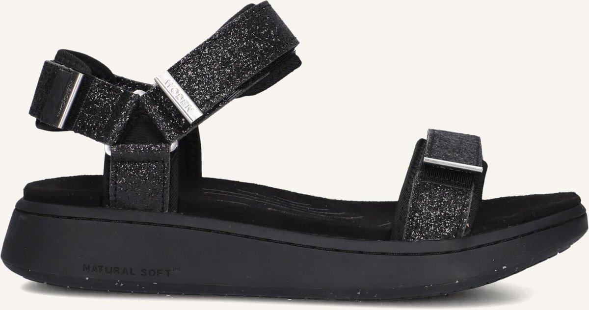 Woden Line Glitter Sandalen - Dames - Zwart - Maat 36
