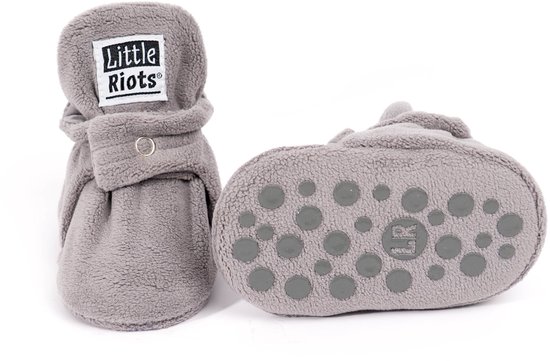 Little Riots - babyslofjes - antislip - fleece stepper - grijs - slofjes voor je baby, dreumes en peuter voor jongens en meisjes - 12-18 Maanden (13cm) - schoenmaat 20-21
