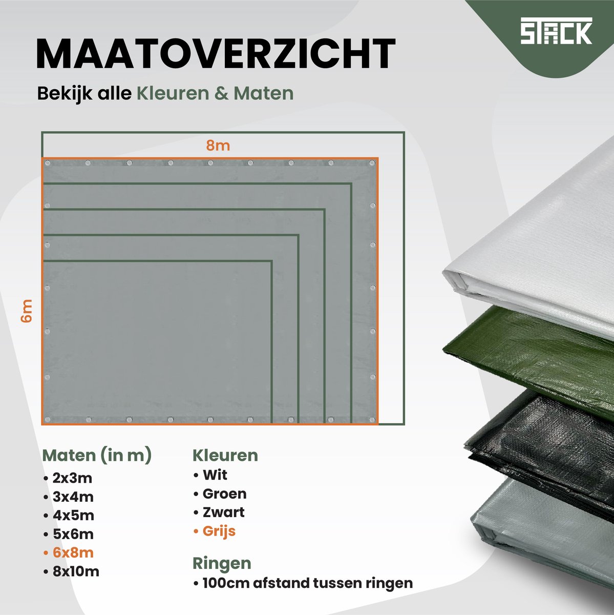 STACK® Extra Sterk Afdekzeil - 6x8m - Grijs - 150G/M2 - Waterdicht Bouwzeil & Zeildoek - Zeil Met Ringen - Beschermhoes & Afdekhoes voor Zwembad,Tuin Set,Motor,Scooter,Fietsen,Aanhangwagen,Scootmobiel,BBQ accesoires - Auto Hoes Bescherming — afbeelding 6