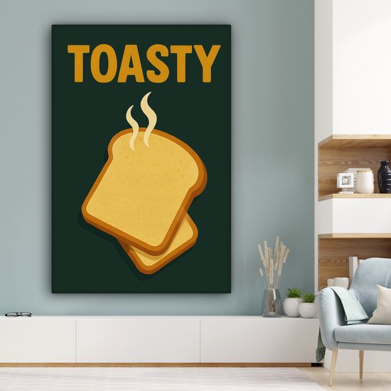 Canvas schilderij 90x140 cm - Exclusieve wanddecoratie Brood - Tosti - Groen - Minimalistisch - Muurdecoratie woonkamer - Slaapkamer decoratie - Kamer accessoires - Schilderijen op canvas